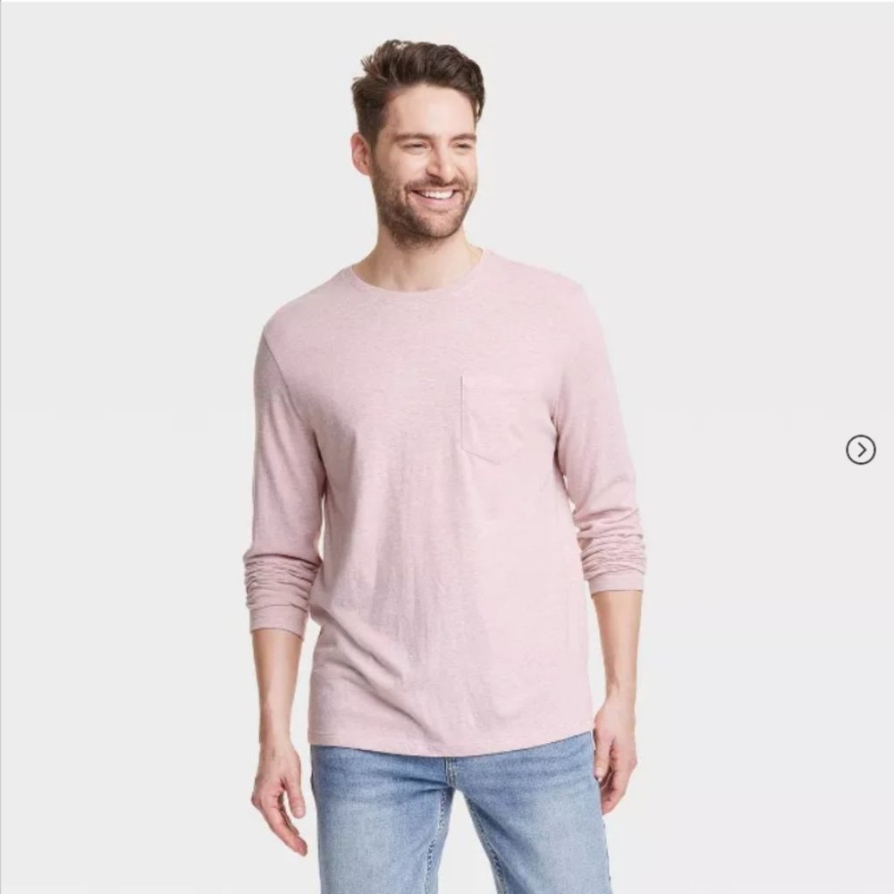 Men's Standard Fit Long Sleeve T-Shirt-Goodfellow & Co™ Pink XL New Without Tags
